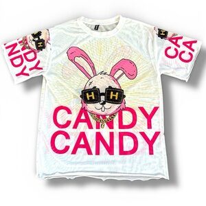 Graphic Bunny cartoon Semi Sheer T-shirt “candy candy” fun Y2K Vibes